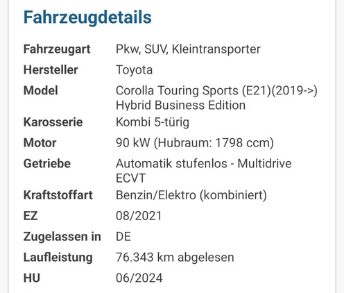 Toyota Corolla cena 30500 przebieg: 76320, rok produkcji 2021 z Góra małe 29